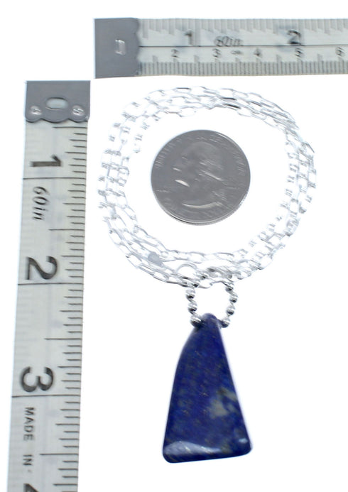 Native American Sterling Silver Lapis Italian Link Chain 18" Necklace Pendant Set AX128044